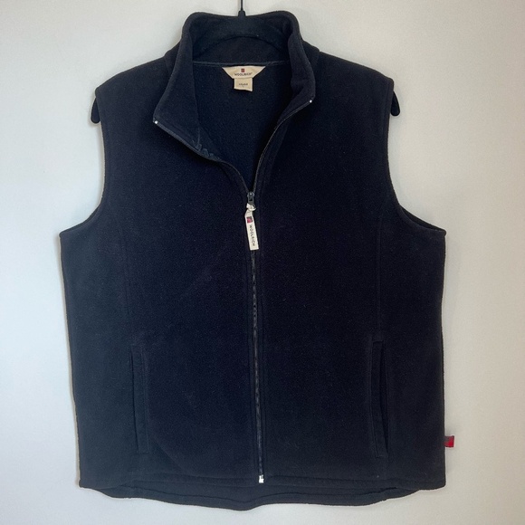 Woolrich Womens Fleece Vest Black Full Zip Sleeveless Pockets Mock Neck Sz Large - Picture 1 of 10